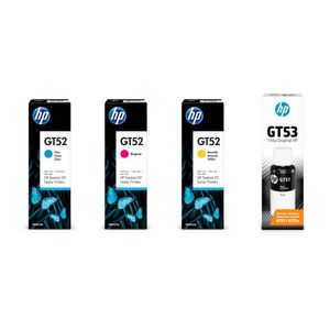 Combo de 4 botellas de tinta HP GT53 Negra + Tinta HP GT52 Cyan + Tinta HP GT52 Magenta + Tinta HP GT52 Amarillo